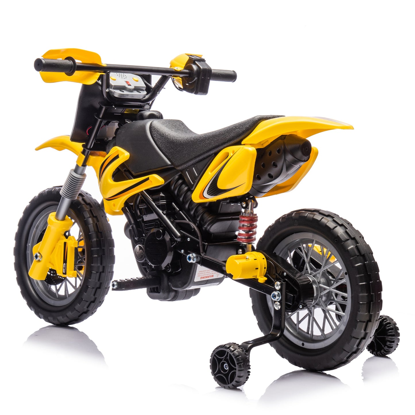 iRerts 12V Electric Dirt Bike with Twist Grip Throttle, Powered Ride on Motorcycle with 2 Training Wheels, Rear suspension, Ride on Toys Kids Motorcycle for Boys Girls Gifts Ages 3-8, Yellow