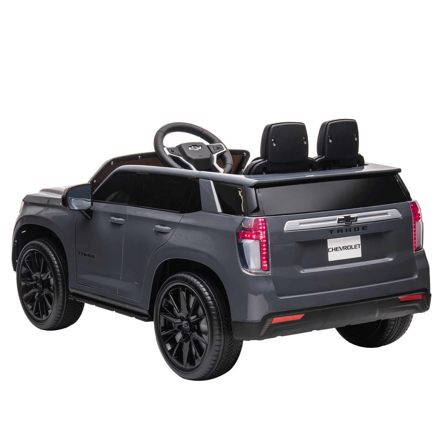 iRerts 12V Battery Powered Ride on Cars with Remote Control, Licensed Chevrolet Tahoe Kids Electric Cars for 3-6 Ages Kids Gift, Ride On Toy with Bluetooth, Music, MP3/USB/AUX Port, LED Light, Gray