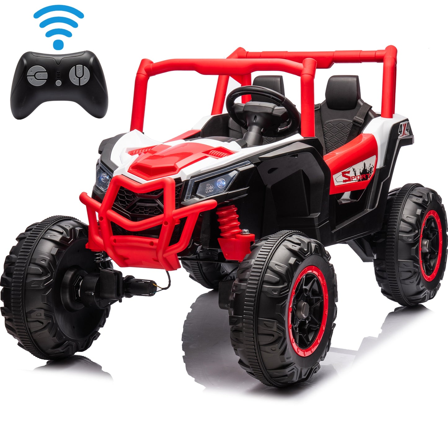iRerts 24V Ride on UTV Cars 2 Seater, Kids Electric Ride on Toy Car with Remote Control, Music, LED Light, USB, Bluetooth, Kids Electric Vehicle for Christmas Birthday Gifts, Red