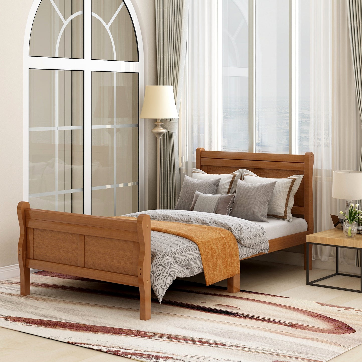 iRerts Wood Twin Platform Bed Frame, Modern Twin Bed Frame with Headboard, Twin Size Wood Platform Bed with Wooden Slat Support, No Box Spring Needed, Easy Assembly, Oak