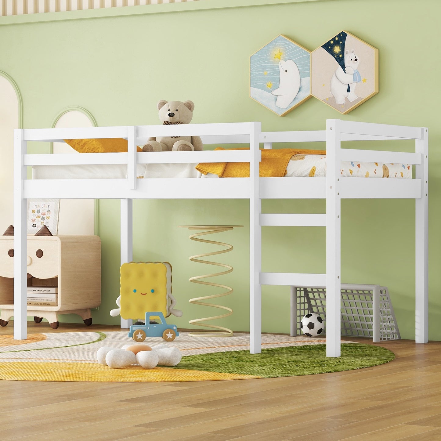 Twin Size Loft Bed Frame, Wood Loft Bed Frame for Kids Boys Girls, Twin Bed Frame Bedroom Furniture, No Box Spring Needed