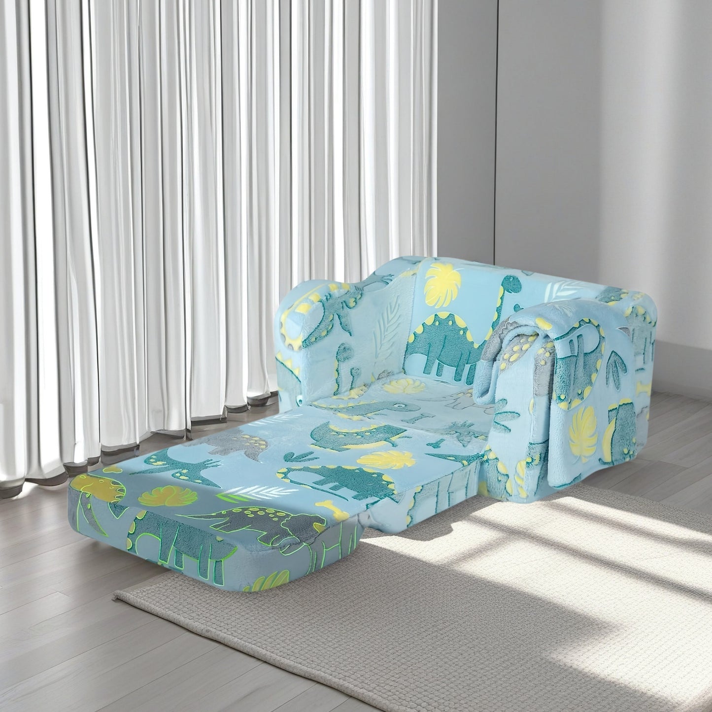 iRerts Kids Sofa, 2-in-1 Soft Toddler Couch Fold Out, Compression Modular Kids Sofa Convertible Sofa to Lounger, Kids Couch Foldable Kids Chair for Girls Boys Age 3-6, Blue