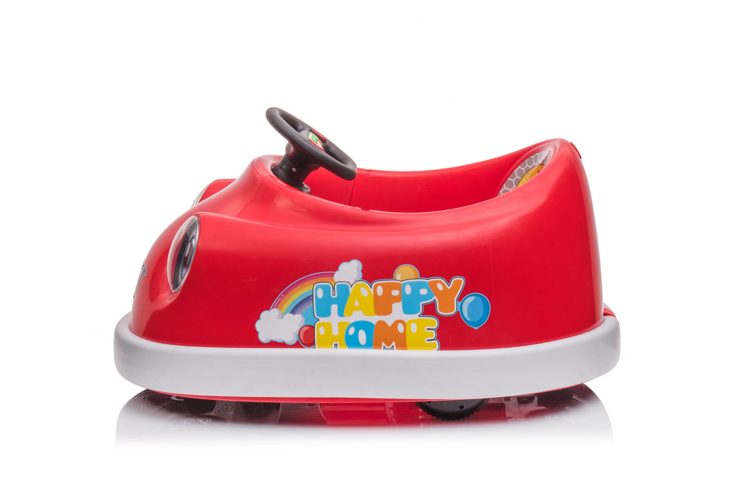 iRerts Kids Bumper Car with Remote Control, 12V Bumper Car for Toddlers Ages 1-6 Years with Rocking Horse Mode, Push Rod, Dinner Plate, USB Bluetooth Music, Ride on Toys Car for Boys Girls Gifts, Red