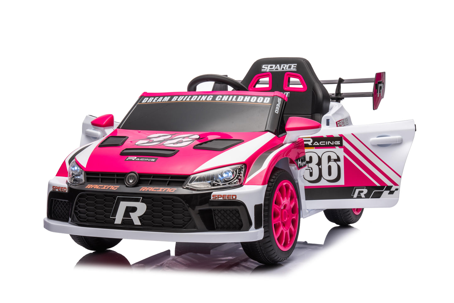 iRerts Pink 12V Powered Ride on Cars with Remote Control, 4 Wheeler Electric Car Vehicle for Kids Boys Girls 3-6 Years Old, Kids Ride on Toy with Swaying, Bluetooth, Music, USB/AUX Port, LED Light