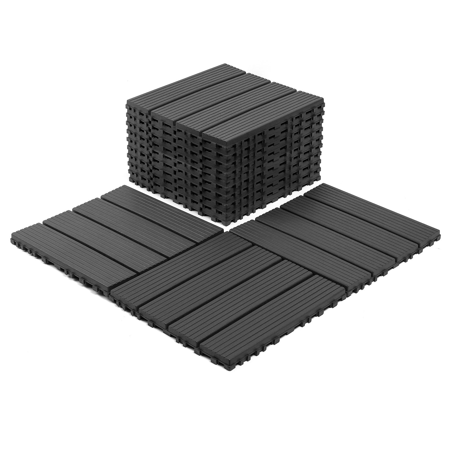 iRerts Plastic Interlocking Deck Tiles, 44 Pack Outdoor Flooring Tiles 12" x 12", All Weather Use, Patio Floor Decking Tiles for Porch Poolside Balcony Backyard, Gray