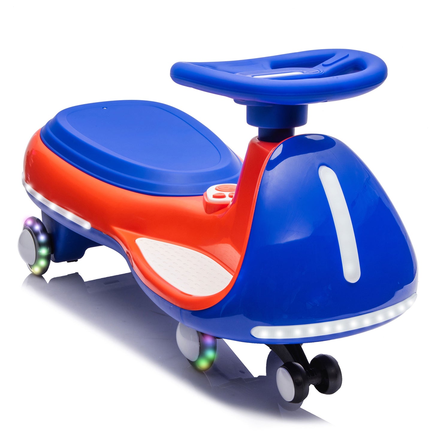 12V Electric Wiggle Car, Powered Ride on Toys for Kids with Flashing PU Wheels, Bluetooth Music, 2-in-1 Swing Car Kids Electric Vehicles for Boys Girls Ages 3+, Blue+Red