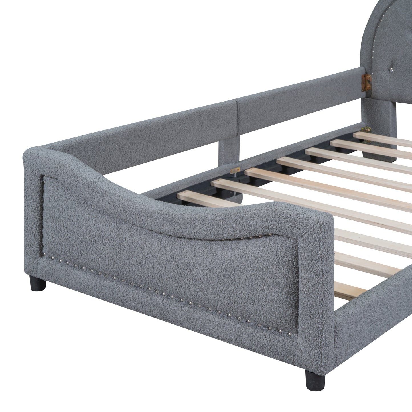 iRerts Twin Size Upholstered Daybed Frame for Kids, Teddy Fleece Twin Platform Bed Frame with OX Hor Shaped Headboard and Footboard, Wood Twin Size Sofa Bed for Girls Boys, Gray
