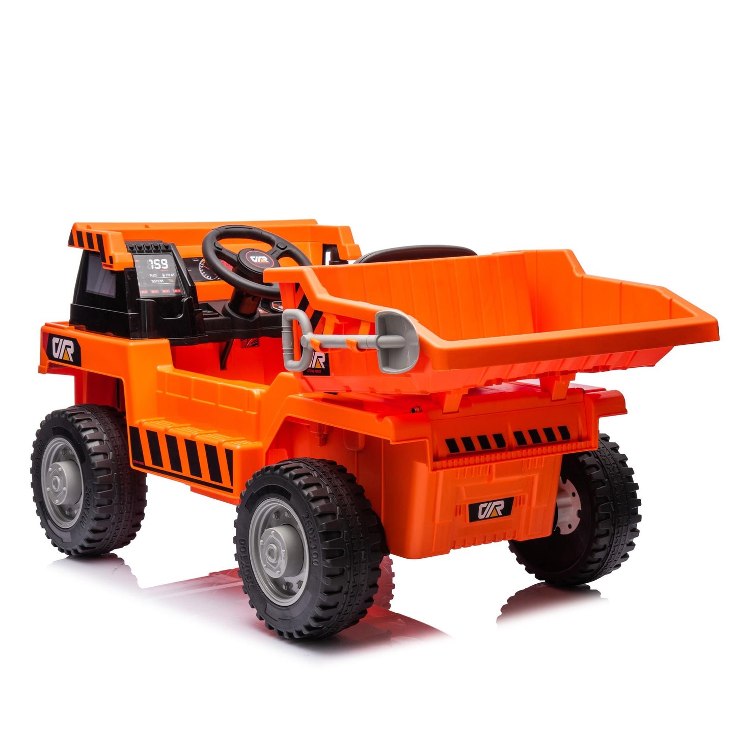 iRerts Ride on Dump Truck for Boys, 12V Ride on Car with Remote Control, 4 Wheel Construction Vehicles with Electric Dump Bed and Shovel, Powered Ride on Toys with Bluetooth, Music, USB Port, Orange