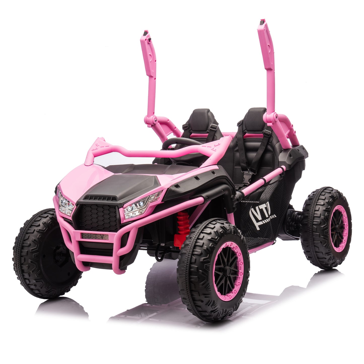 iRerts 2 Seater Ride on Car for Kids, 24 Volt Ride on Toys for Boys Girls Gifts, Powered Ride on UTV Electric Vehicle with Remote Control, Bluetooth, MP3/USB Ports, 4 Wheel Spring Suspension, Pink