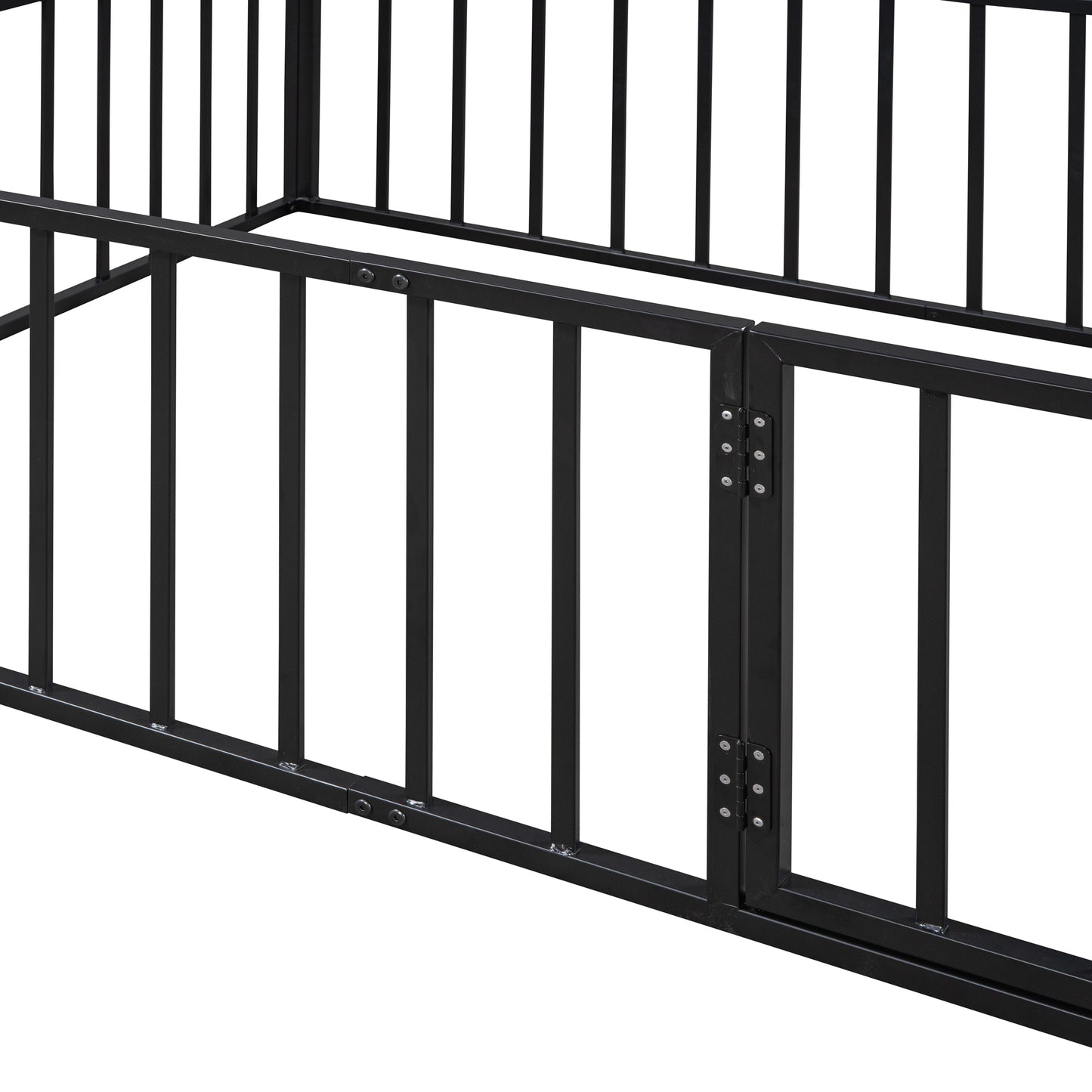 iRerts Full Floor Bed Frame, Metal Full Size Montessori Floor Bed Frame with Fence and Door, Kids Toddler Floor Bed Frame Full Size for Girls Boys, Twin Bed Frame without Bed Slats, Black