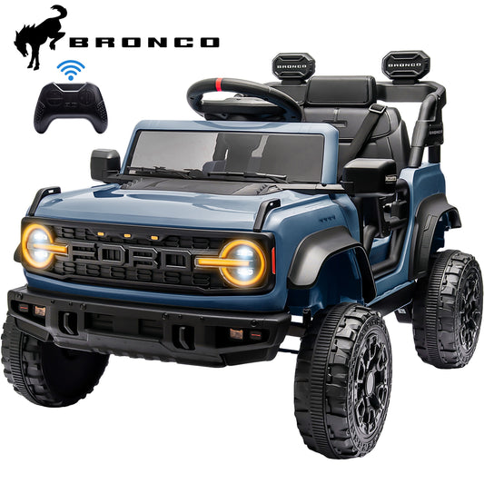 12V Powered Ride on Car, Ford Bronco Raptor Ride on Toys with Remote Control, Battery Powered Ride on Trucks with Bluetooth Music, LED Light, Kids Car Electric Vehicle for Boys Girls Gifts, Blue