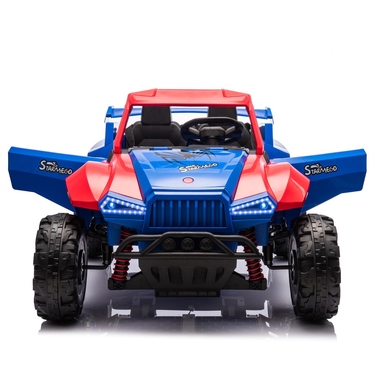 iRerts 24V Powered Ride on Cars, Ride on Toys for Big Kids Boys Girls Ages 3-8, Kids Car Electric Vehicles with Remote Control, Bluetooth, MP3/USB Ports, 4 Wheels Spring Suspension, Blue+Red