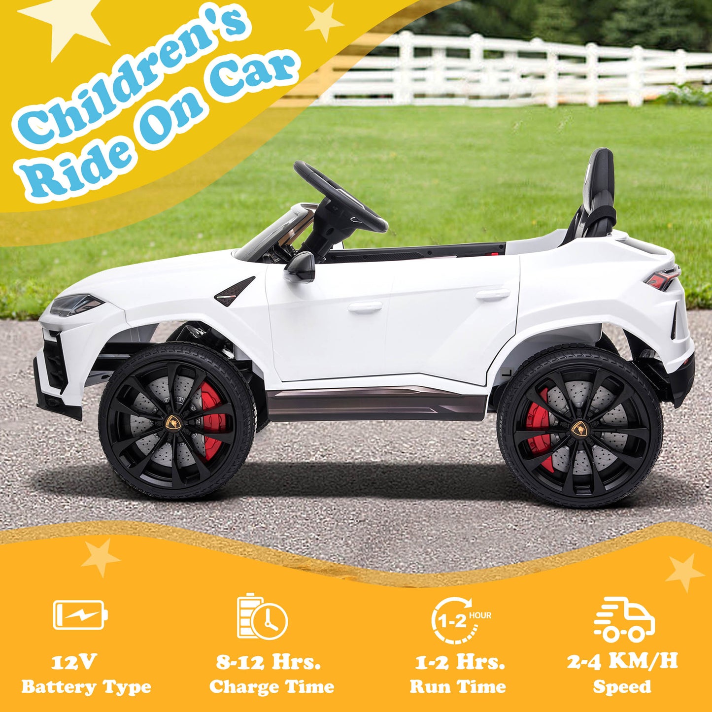 Licensed Lamborghini Ride on Car with Remote Control Kids Ride on Toy for Girls and Boys 12V Powered Electric Vehicles for 3-5 Years Old, USB, Ride on Truck, Headlight
