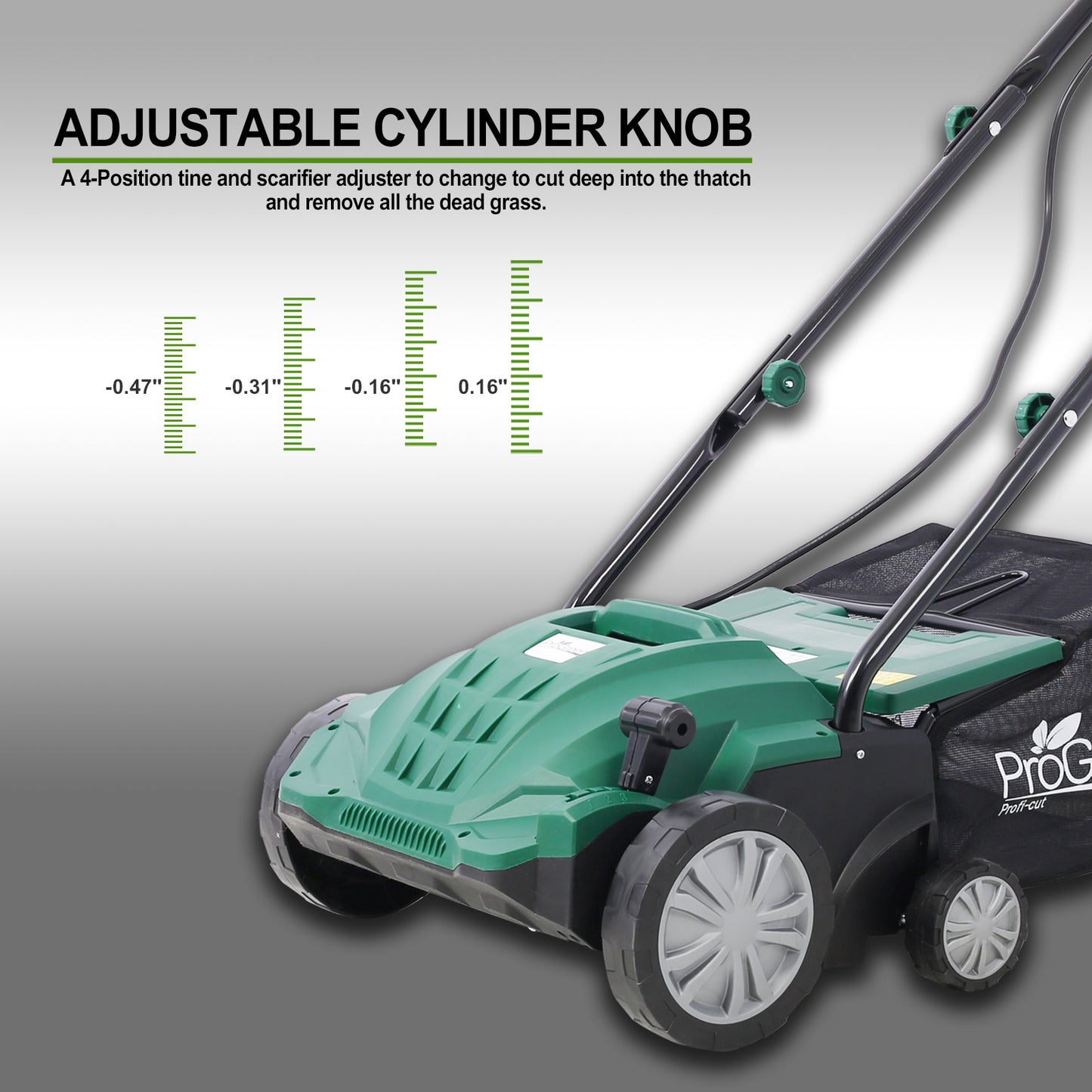 iRerts 2 in 1 Walk Behind Scarifier, 13 Inch Electric Corded Lawn Dethatcher Scarifier with 31.7QT Collection Bag, 4 Position Height Adjustment, 12 Amp Dethatcher and Scarifier for Garden Yard, Green