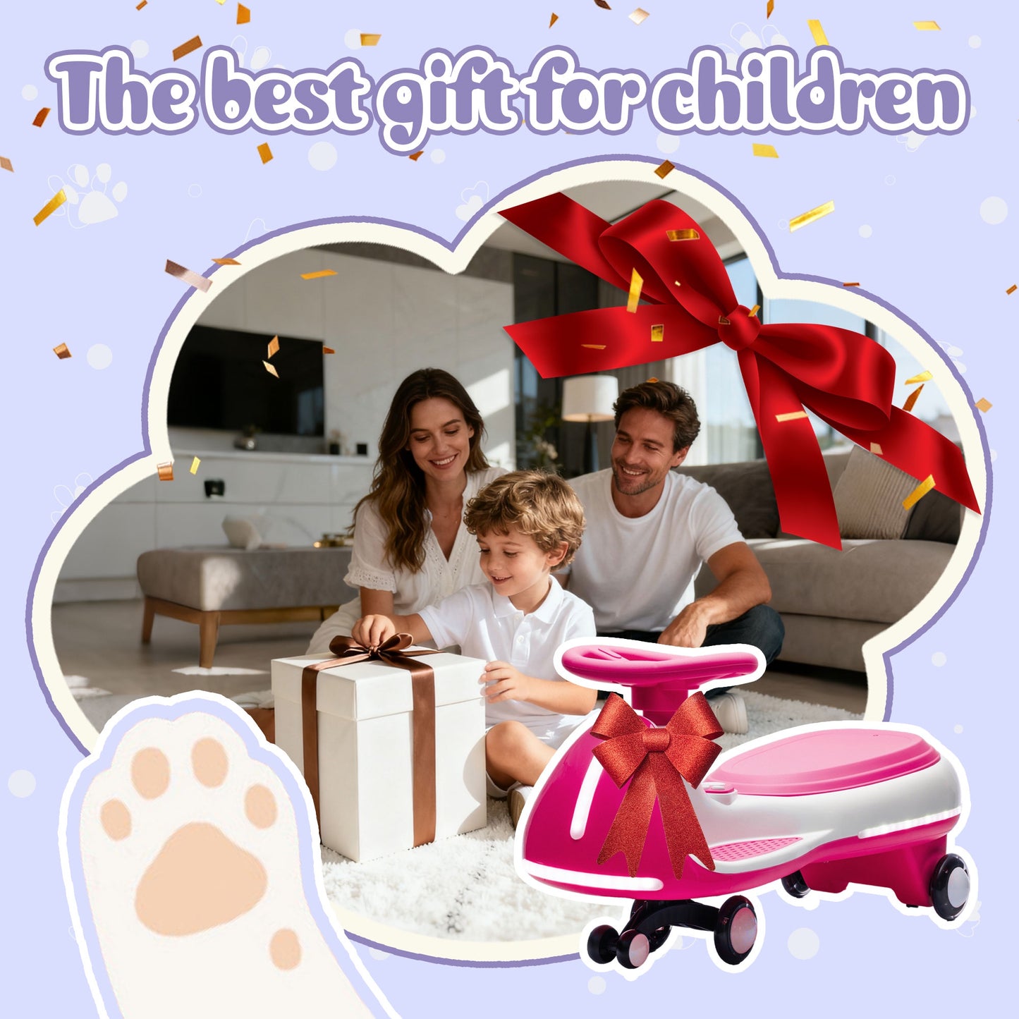 12V Electric Wiggle Car, Powered Ride on Toys for Kids with Flashing PU Wheels, Bluetooth Music, 2-in-1 Swing Car Kids Electric Vehicles for Boys Girls Ages 3+, Rose Red