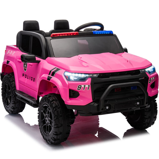 24V 2 Seater Ride on Police Car, 4WD Powered Ride on Toy Truck with Remote Control, Bluetooth, Music Player, 800W Motors, Back Box Storage, 3 Speeds, Kids Electric Vehicle for Boy Girl Gifts, Rose Red