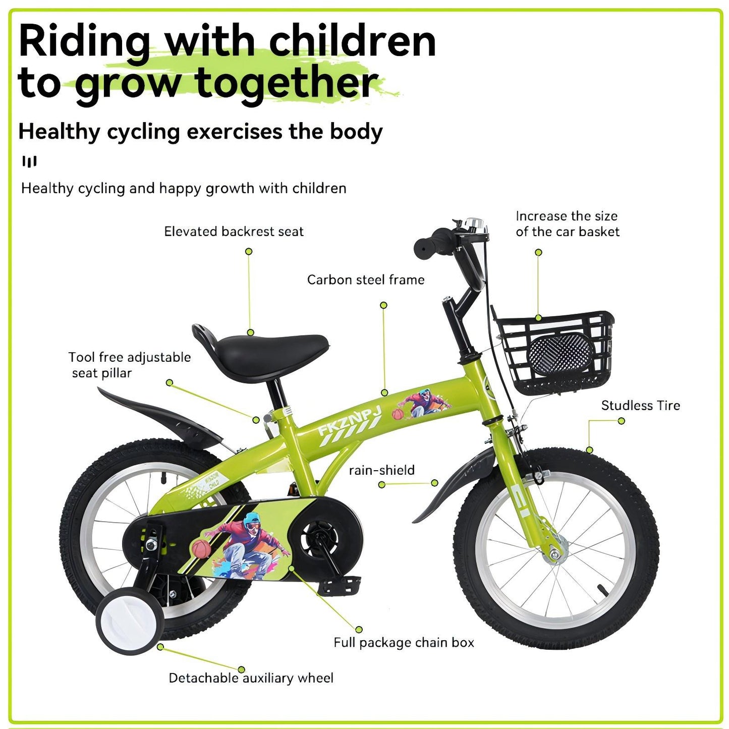 iRerts Kids Bike with Training Wheels, 16 Inch Kids Bicycle for Boys Girls Ages 4-8 Years Old, Girls Bicycles for Kids with Adjustable Seat, Fender and Varrier, Green
