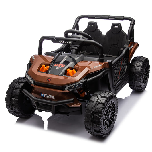 iRerts 24V Kids Ride on Toy UTV, Ride on Cars with Remote Control, Bluetooth Music, 4 Wheel Suspension, Rear Storage Space, Electric Vehicles Cars for Kids Boys Girls Gifts 3-6 Year Old, Brown