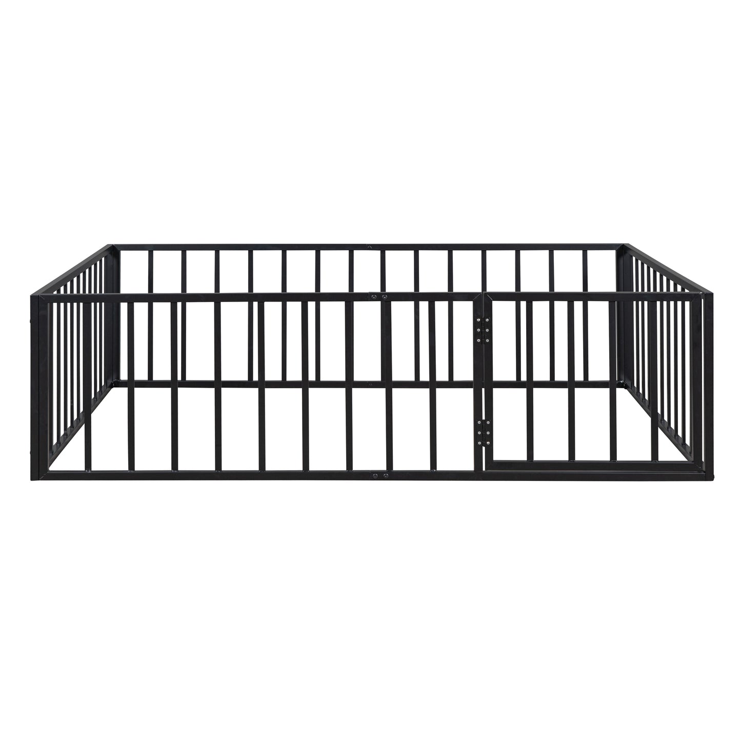 iRerts Full Floor Bed Frame, Metal Full Size Montessori Floor Bed Frame with Fence and Door, Kids Toddler Floor Bed Frame Full Size for Girls Boys, Twin Bed Frame without Bed Slats, Black