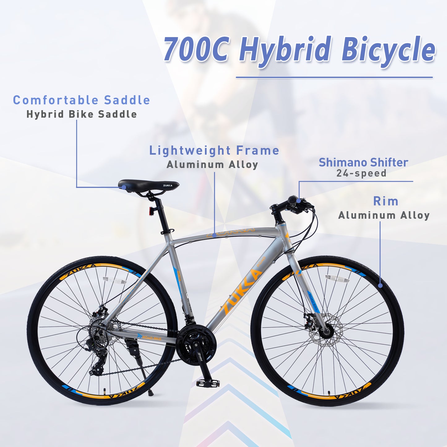 iRerts 24 Speed Hybrid Bike, 700C Road Bikes for Men Women, Adult City Bicycle Commuter Bike with Double Disc Brake and 3*8 Gears Shimano, Lightweight Adult Bike for School Commuting, Silver