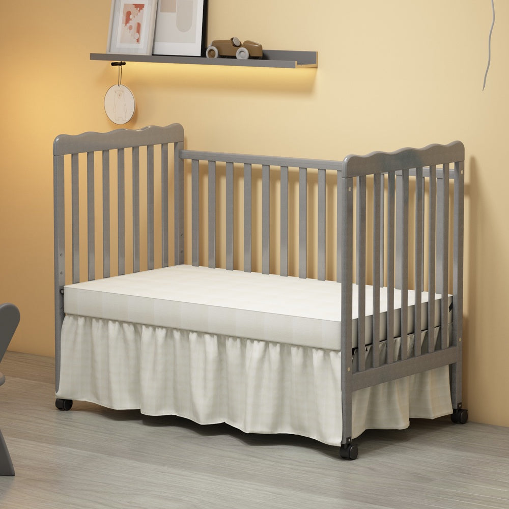iRerts 3 In 1 Convertible Baby Crib, Wood Converts from Baby Crib to Toddler Bed and Daybed, Baby Bed with Locking Wheels, 4 Adjustable Mattress Heights, Non-Toxic Finish, Stone Gray