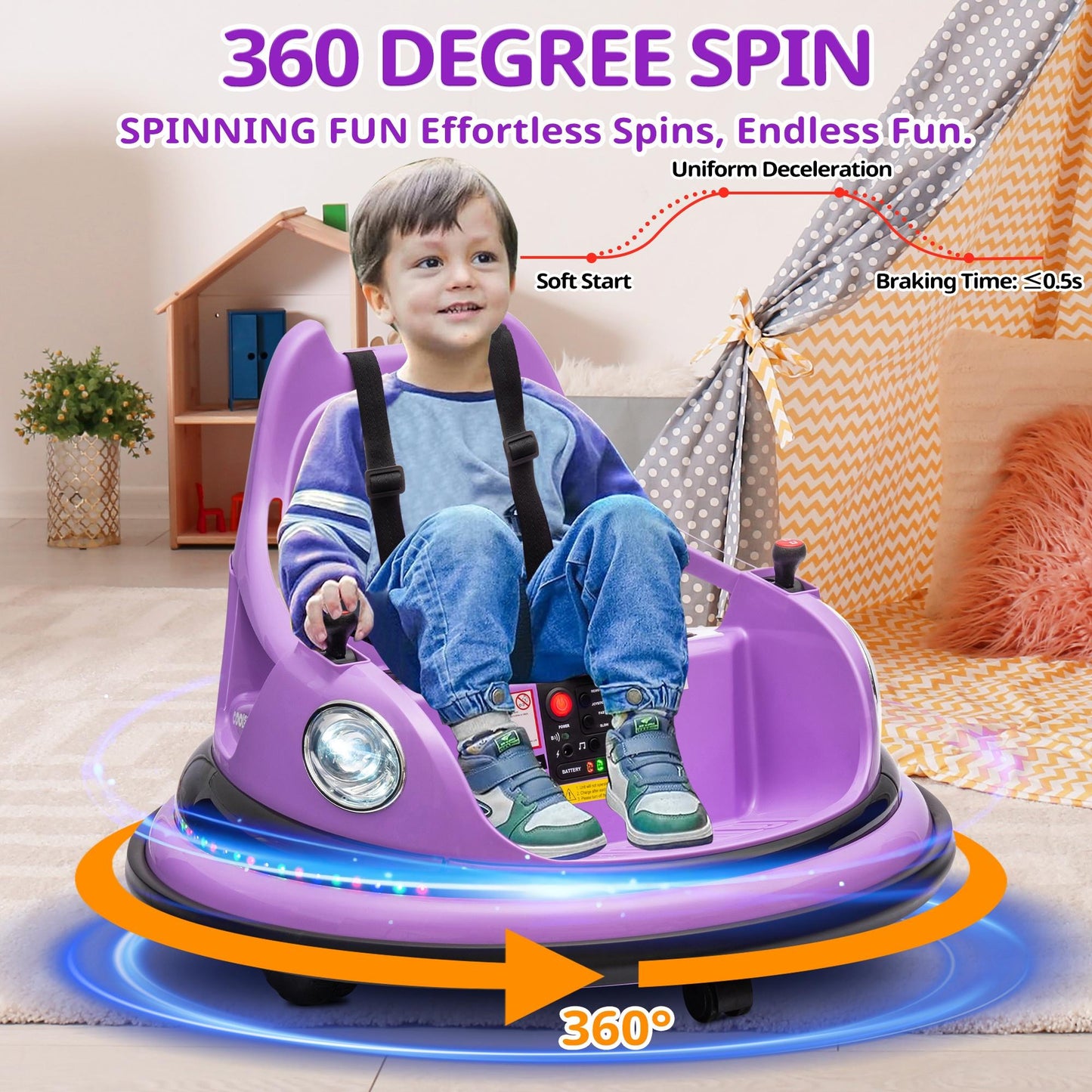 iRerts 12V Bumper Cars for Kids, Bumper Car Ride on with Remote Control, Battery Powered Kids Ride on Toys for 2-5 Year Old Boys Girls, Kids Electric Cars with Bluetooth, Music, LED Light, Purple