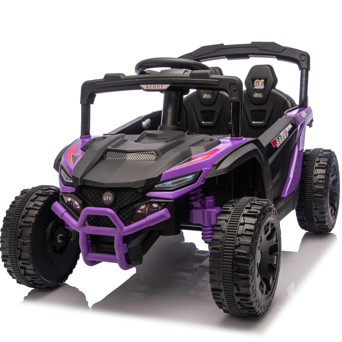 iRerts 24V Powered Ride on Car UTV, Kids Ride on Toys with Remote Control, Bluetooth, Music, 4 Wheels Suspension, LED Light, Kids Car 4 Wheeler Electric Vehicles for Boys Girls Ages 3-5 Gifts, Purple