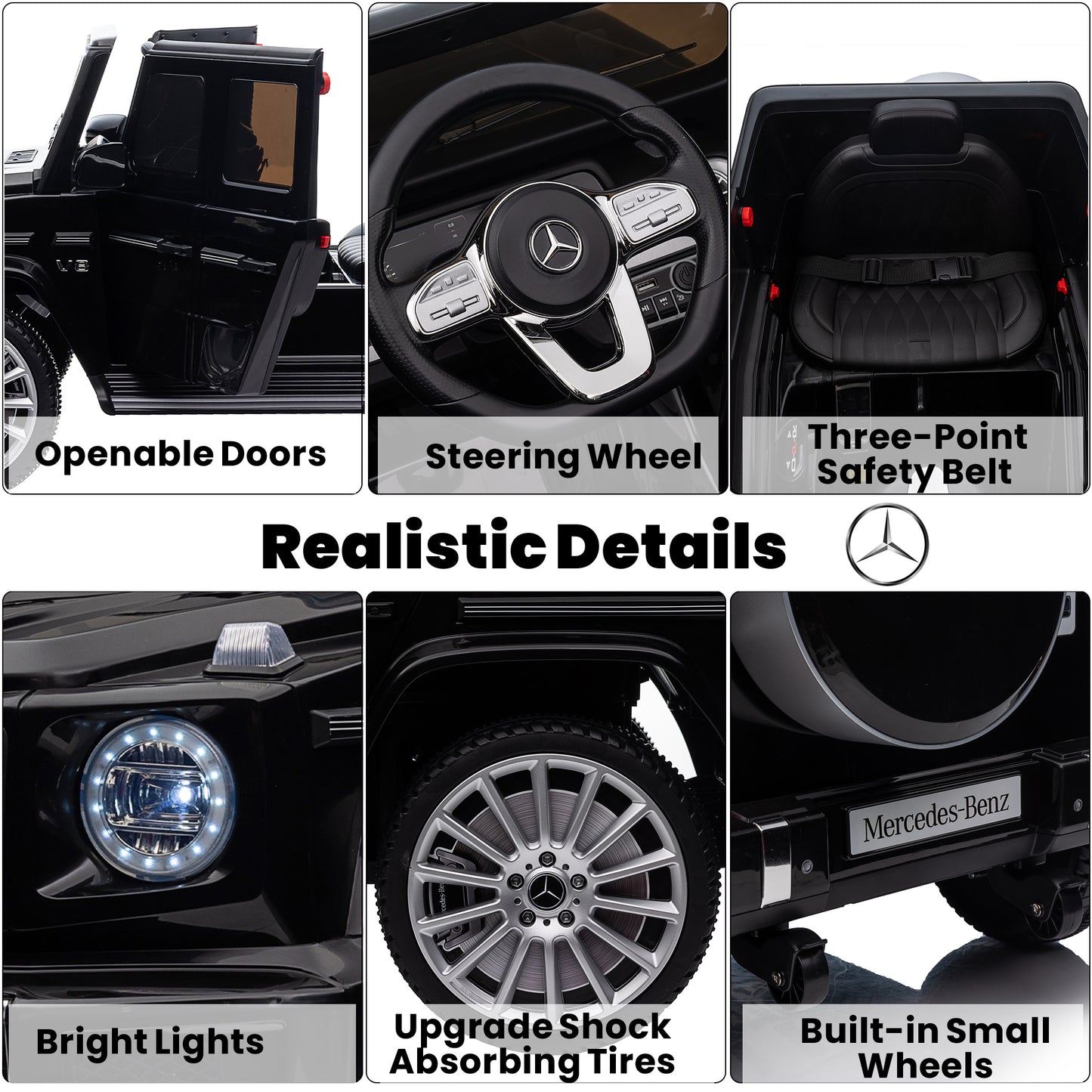 24V Ride On Cars with Remote Control, Licensed Mercedes Benz G500 Kids Electric Car for Boys Girls Gifts, Battery Powered Ride on Trucks Toys with Bluetooth, MP3, Music, Led Lights, USB, Black