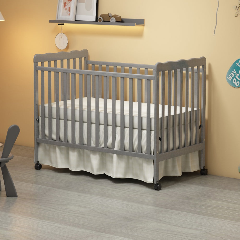 iRerts 3 In 1 Convertible Baby Crib, Wood Converts from Baby Crib to Toddler Bed and Daybed, Baby Bed with Locking Wheels, 4 Adjustable Mattress Heights, Non-Toxic Finish, Stone Gray