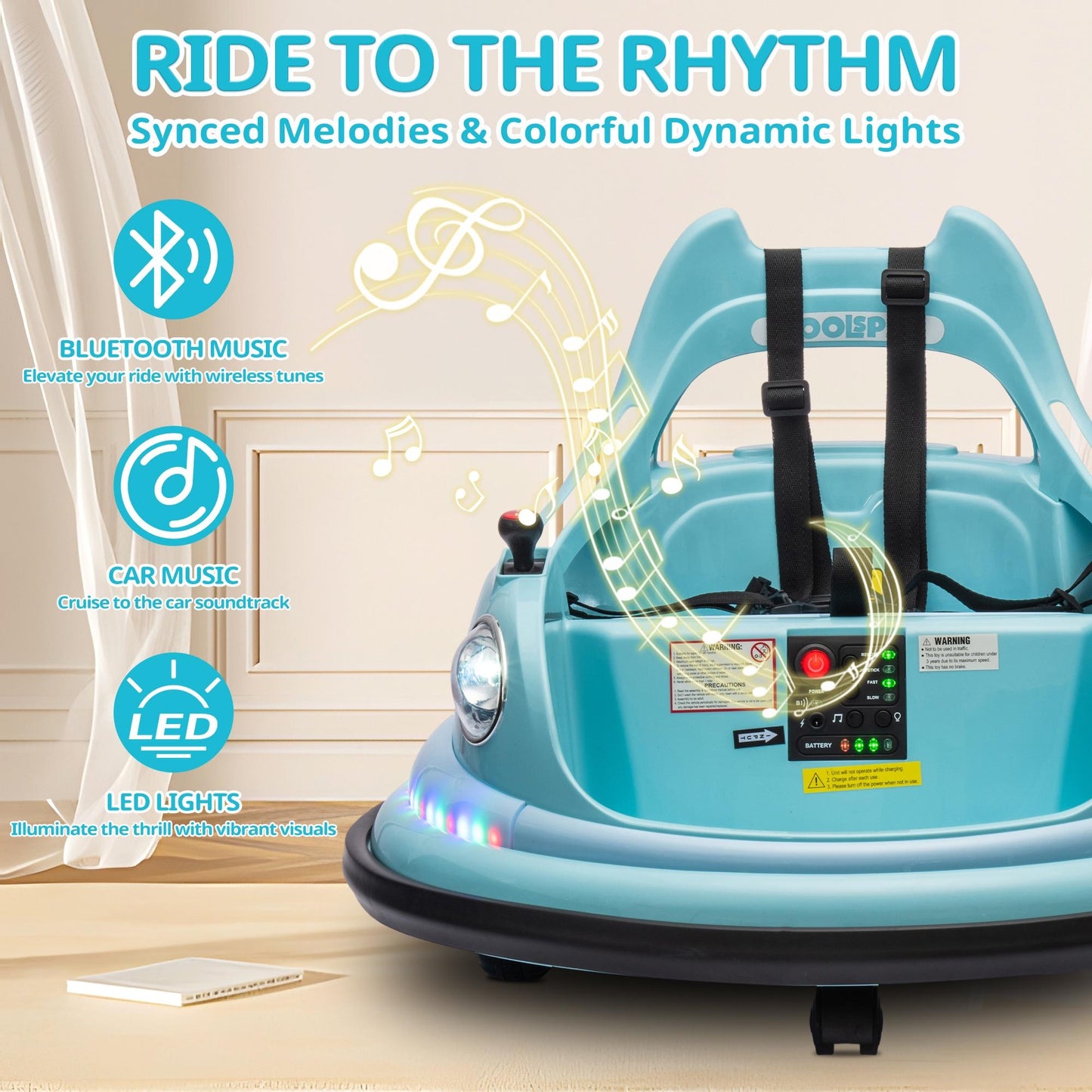 iRerts 12V Bumper Cars for Kids, Bumper Car Ride on with Remote Control, Battery Powered Kids Ride on Toys for 2-5 Year Old Boys Girls, Kids Electric Cars with Bluetooth, Music, LED Light, Blue