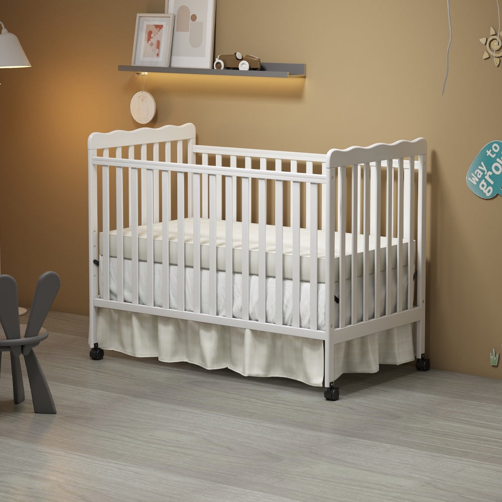 iRerts 3 In 1 Convertible Baby Crib, Wood Converts from Baby Crib to Toddler Bed and Daybed, Baby Bed with Locking Wheels, 4 Adjustable Mattress Heights, Non-Toxic Finish, White