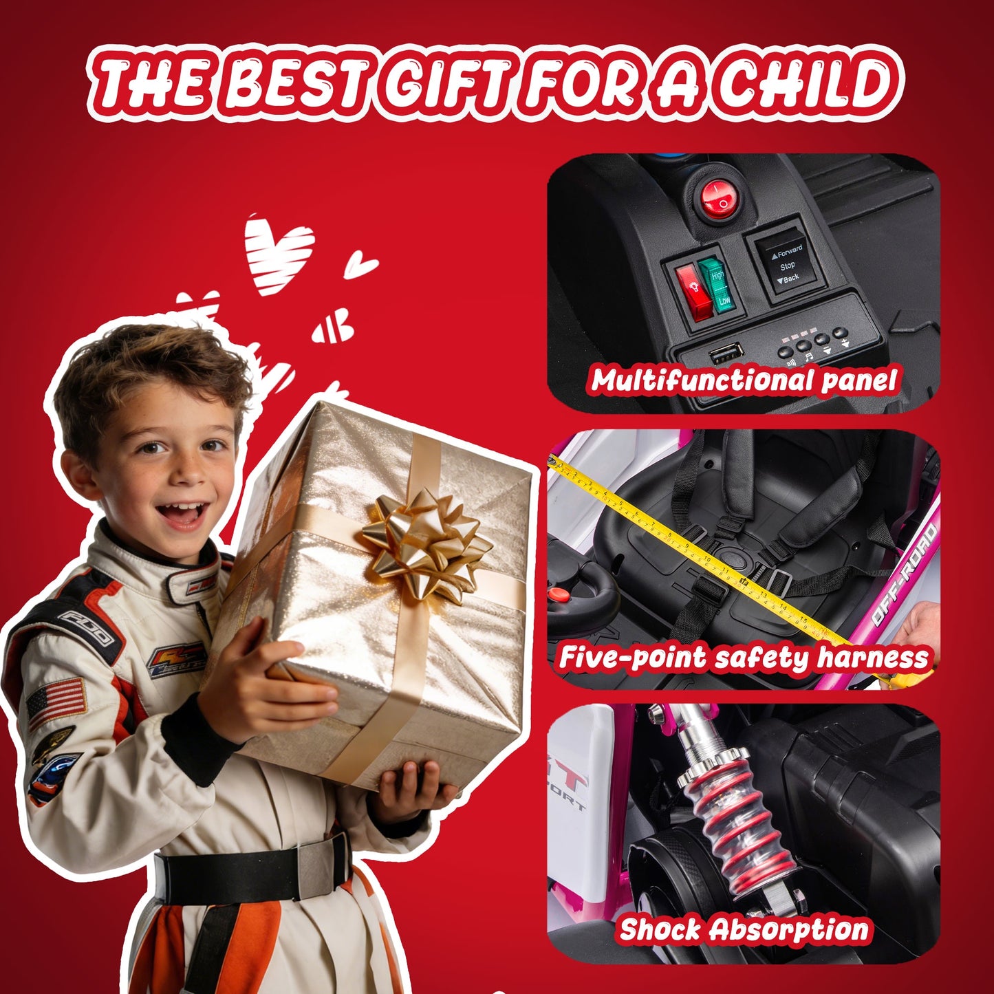 24V Powered Ride on Toys, iRerts Electric Go Kart with Drift Mode, Bluetooth Music, EVA Front Tires, Rear Wheel Suspension, Max Speed 7.5 MPH, Crazy Go Cart Electric Car for Kids 6-12 Ages, Rose Pink