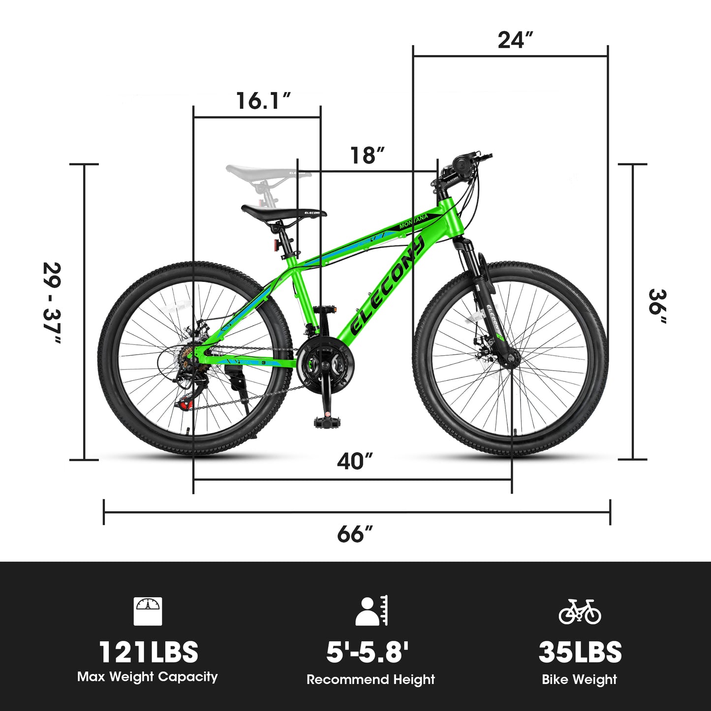 Mountain Bike, iRerts 24 Inch Mens Mountain Bike for Adults Youth, Shimano TZ500 21 Speed Mens Bicycle MTB with Disc Brake, Adult Bicycles for Men Women, Green