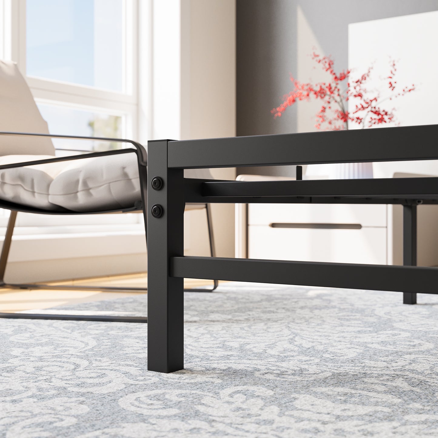 iRerts Queen Bed Frame with Headboard, Metal Platform Bed Frame No Box Spring Needed, Bed Frame Queen Size with Metal Support,  Noise-Free, Under Bed Storage, Easy Assembly, Black