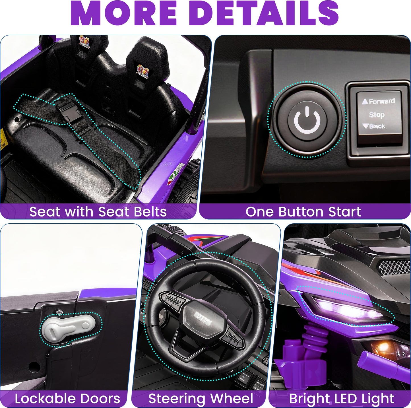iRerts 24V Powered Ride on Car UTV, Kids Ride on Toys with Remote Control, Bluetooth, Music, 4 Wheels Suspension, LED Light, Kids Car 4 Wheeler Electric Vehicles for Boys Girls Ages 3-5 Gifts, Purple