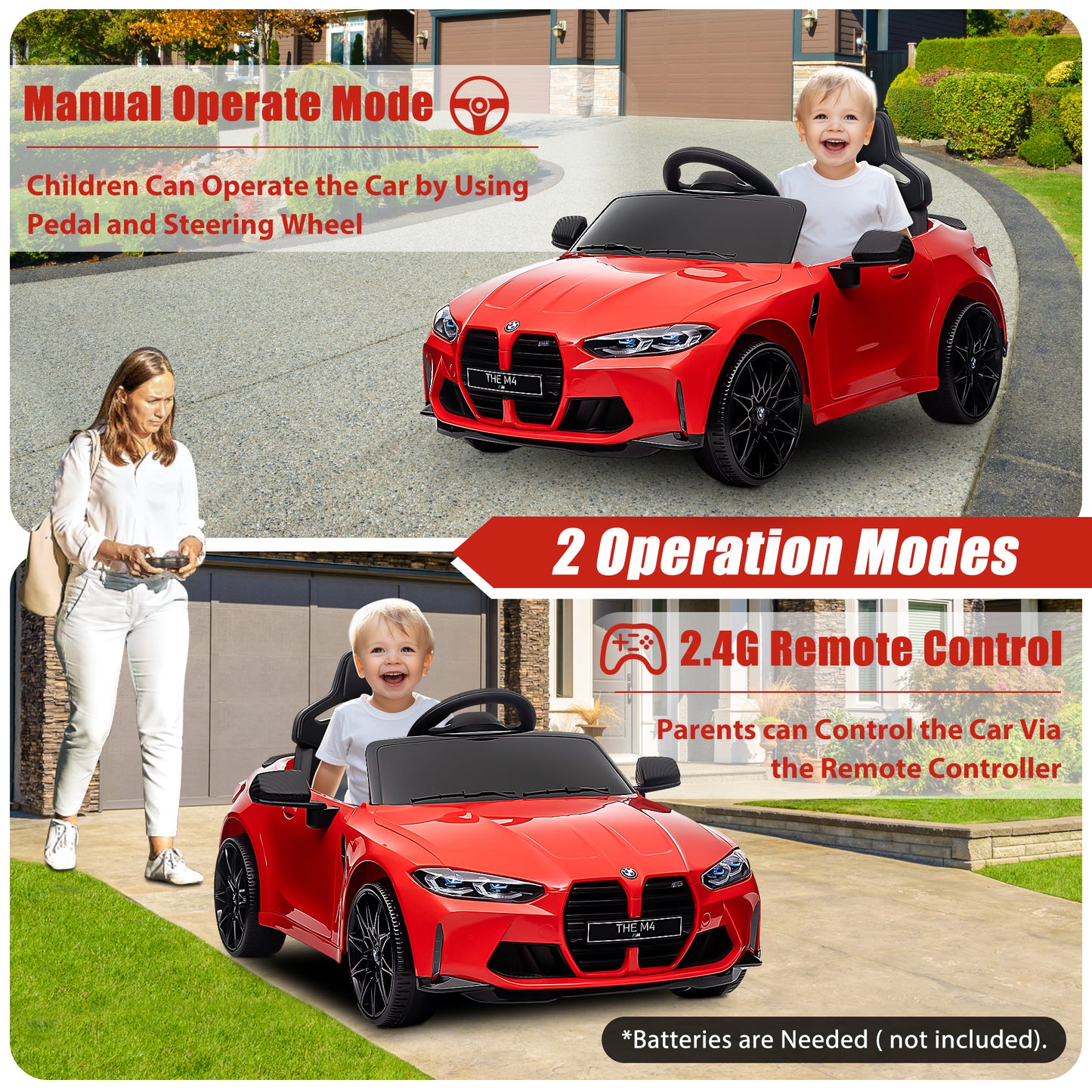 BMW M4 Black 12V Ride On Cars with Remote Control, Battery Powered Ride on Toys with Music, Bluetooth, Story, USB/MP3 Port, LED Light, Kids Electric Vehicle for Boys Girls with Wheels, Easy to Carry