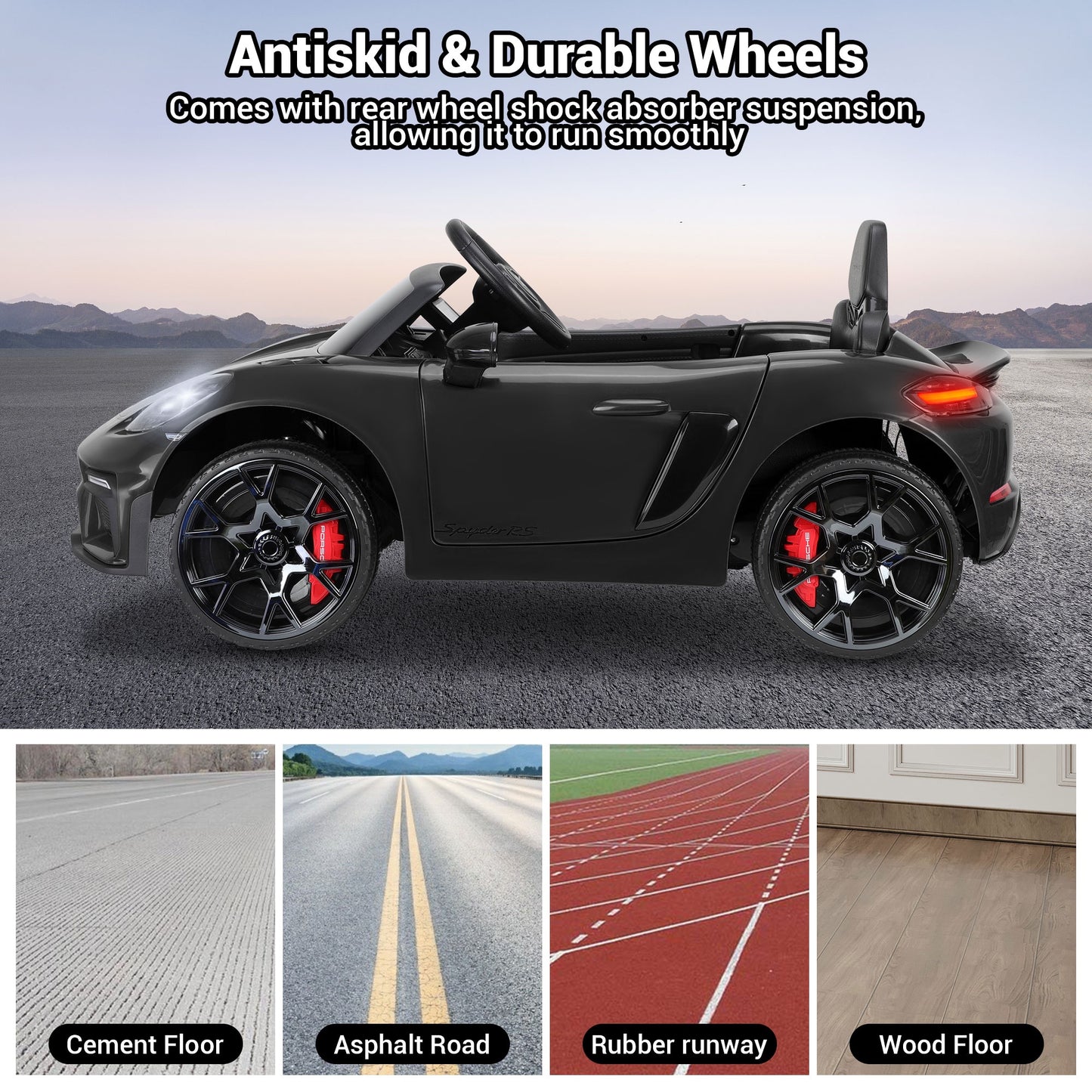 12V Powered Ride On Toys, Licensed Porsche 718 Ride on Car for Kids Boys Girls Christmas Gifts Ages 3-5, Kids Cars Electric Vehicle with Remote Control, Bluetooth, Music, LED Light, 4 Wheeler, Black