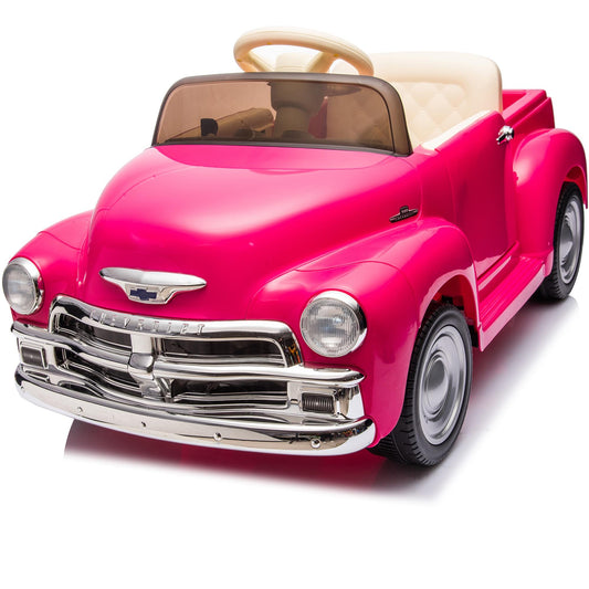 12V Powered Ride on Cars, Licensed Chevrolet 3100 Ride on Toys with Remote Control for kids Ages 3-6 Birthday Christmas Gifts, Kids Electric Car with Bluetooth, Music, USB/AUX Port, 3 Speeds, Pink