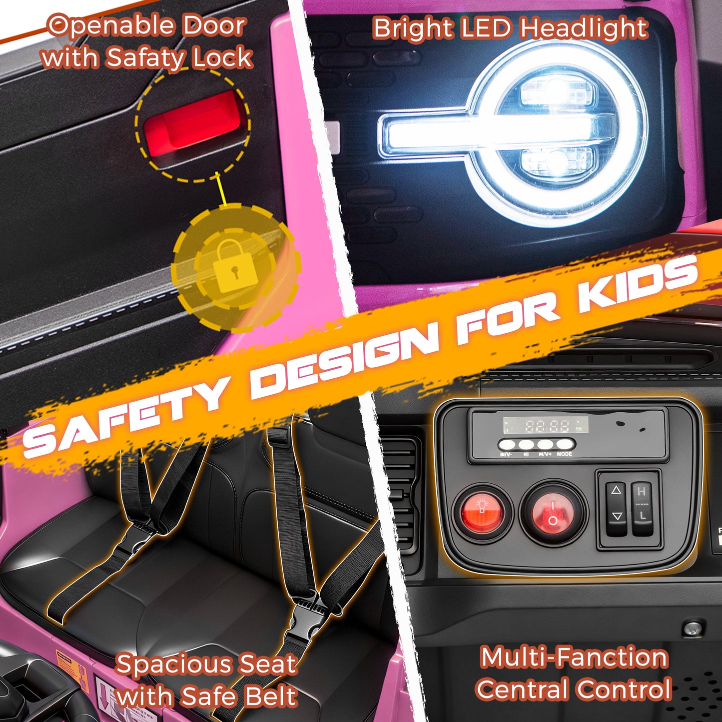 iRerts 2 Seater Ride on Cars, Licensed Ford Bronco Base 24V Ride on Toys for Big Kids Ages 3-8, Powered Kids Car Electric Vehicle with Remote Control, Bluetooth, LED Lights, 4 Wheel Suspension, Pink