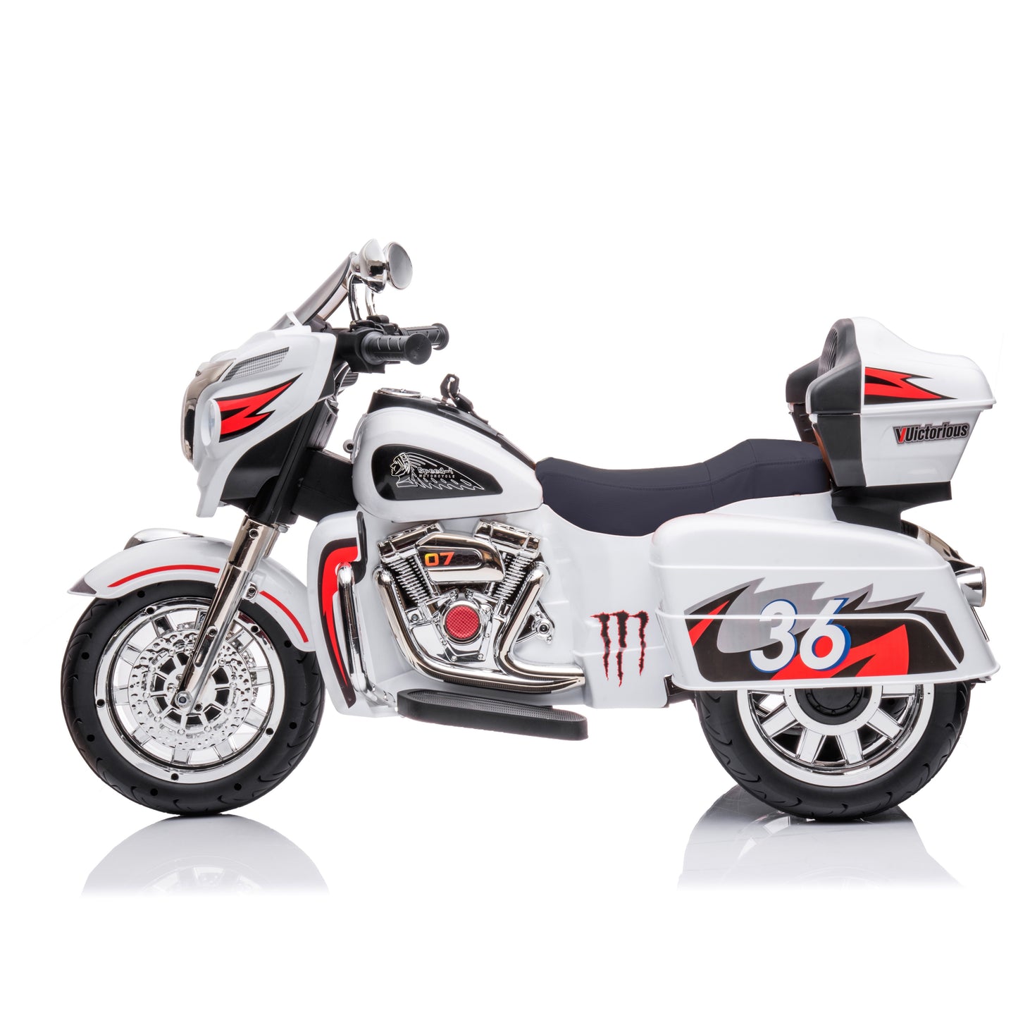 iRerts 12V 2 Seater Ride on Motorcycle, 3 Wheels Kids Electric Motorcycle with Key Start, Music, USB/MP3 Port, LED Light, Storage Box, Kids Ride on Toys for Christmas Birthday Gifts Ages 3-6, White