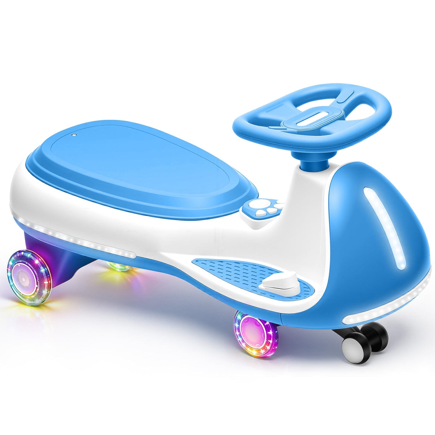 iRerts 12V Ride on Toys, Electric Ride on Wiggle Car with Pedal, 2 in 1 Swing Car Kids Wiggle Car for Toddlers Ages 3+, Kids Cars with Flashing PU Wheels, Bluetooth Music, 5MPH Max Speed, Blue