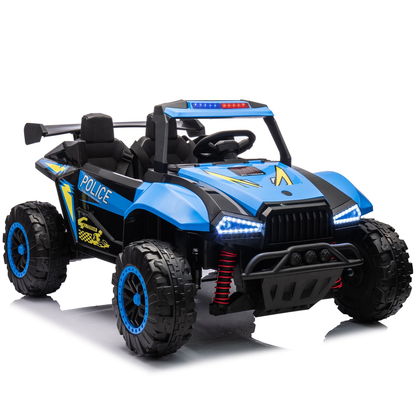 iRerts 24V Powered Ride on Cars, Ride on Toys for Big Kids Ages 3-8, Kids Police Car Electric Vehicles with Remote Control, Bluetooth, MP3/USB Ports, 4 Wheels Spring Suspension, Megaphone, Blue