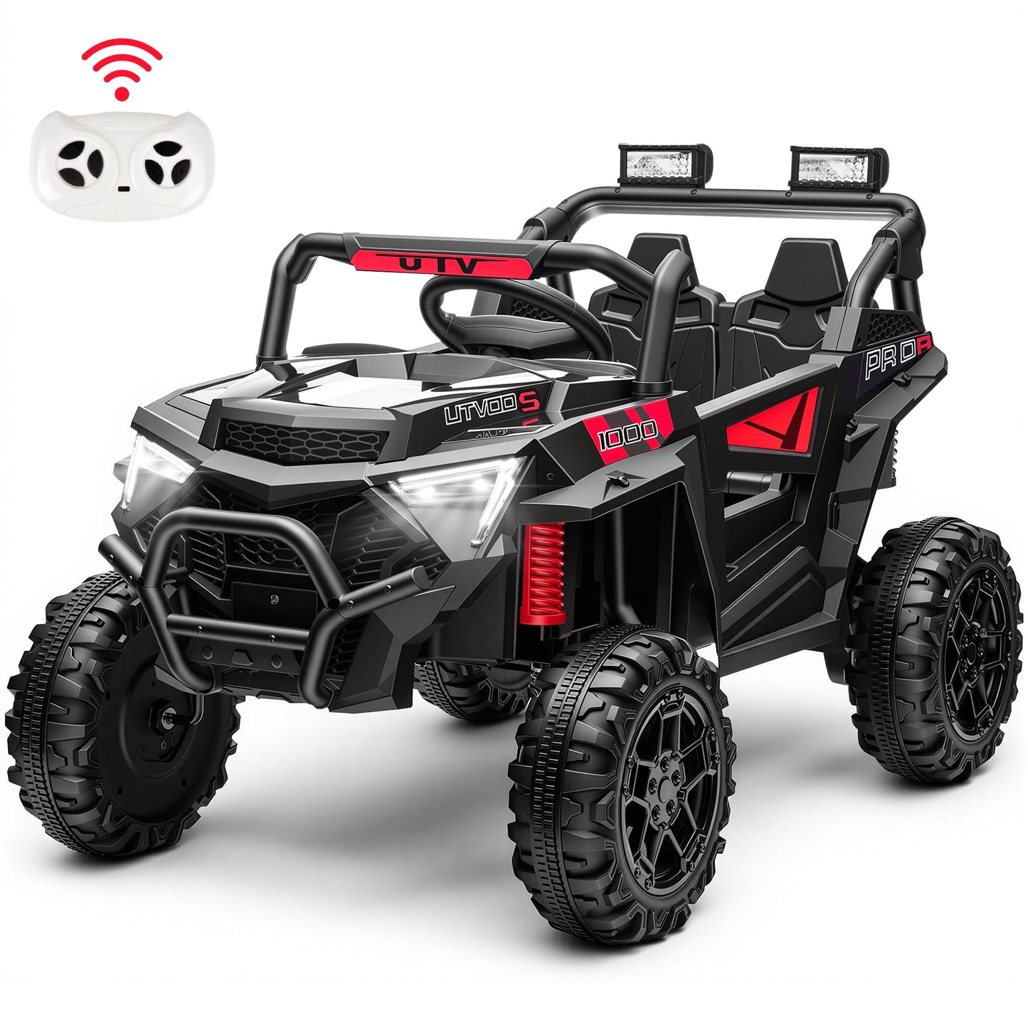 iRerts 24V Powered Ride on Toys, Electric Ride on UTV with Remote Control, Four-Wheel Suspension, LED Lights, Bluetooth Music, Ride on Cars Vehicle for Kids Ages 3-6, Black