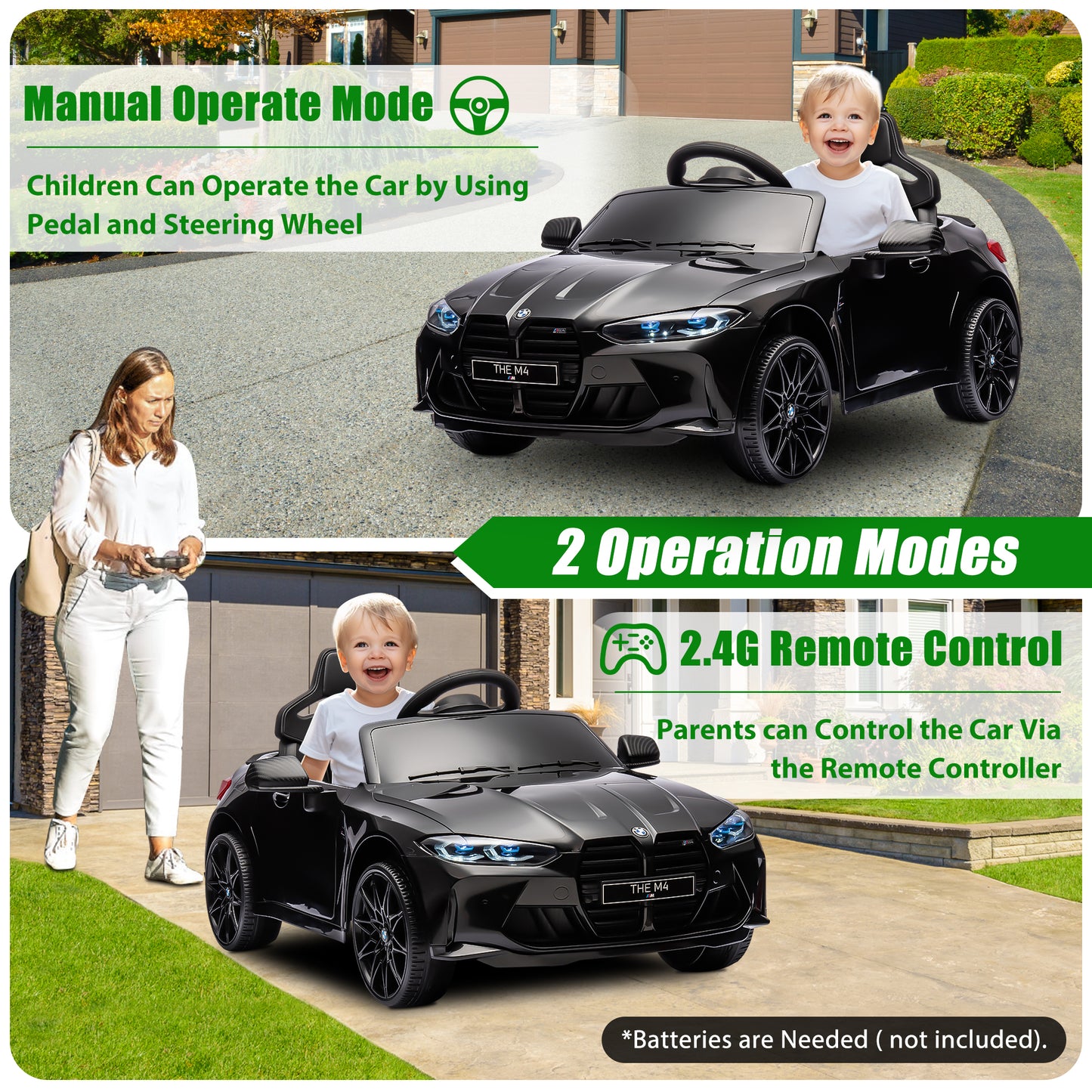 BMW M4 White 12V Ride On Cars with Remote Control, Battery Powered Ride on Toys with Music, Bluetooth, Story, USB/MP3 Port, LED Light, Kids Electric Vehicle for Boys Girls with Wheels, Easy to Carry