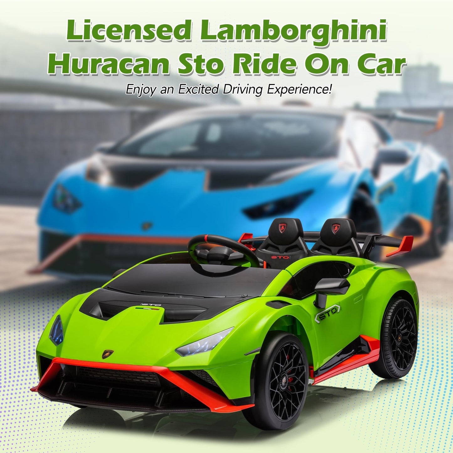 iRerts Green 24V Lamborghini Ride on Cars with Remote Control, Battery Powered Kids Ride on Toys for Boys Girls 3-8 Ages, 4 Wheels Electric Cars for Kids with Bluetooth/Music/USB Port/LED Lights