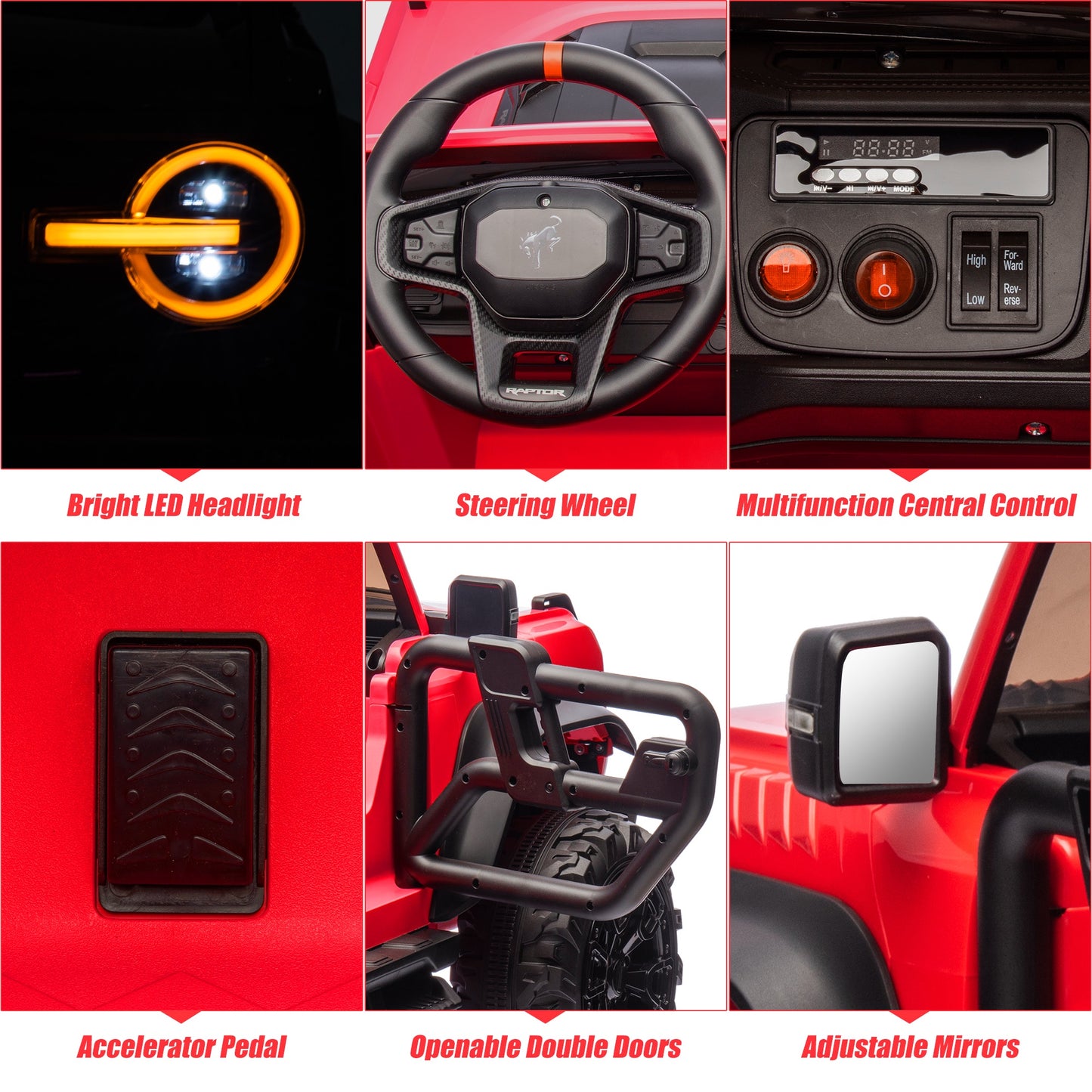 24V 2 Seater Ride on Toy Car, Licensed Ford Bronco Raptor Ride on Trucks with Remote Control, Bluetooth Music Player, Spring Suspension, Battery Powered Electric Car for Kids Boys Girls Ages 3-8, Red