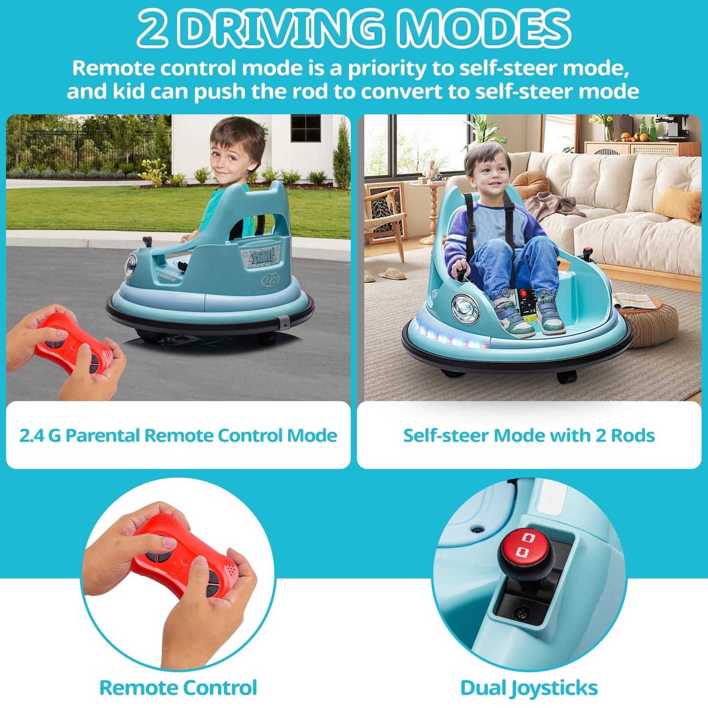 iRerts 12V Bumper Cars for Kids, Bumper Car Ride on with Remote Control, Battery Powered Kids Ride on Toys for 2-5 Year Old Boys Girls, Kids Electric Cars with Bluetooth, Music, LED Light, Blue