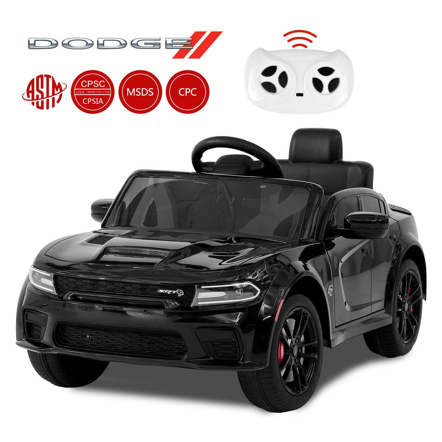 12V Dodge Charger Ride on Car with Remote Control Electric Vehicle for Boys and Girls Kids Ride on Toy for 3-6 Years Old, Power Ride on Truck, Bluetooth, LED light, Four wheel suspension