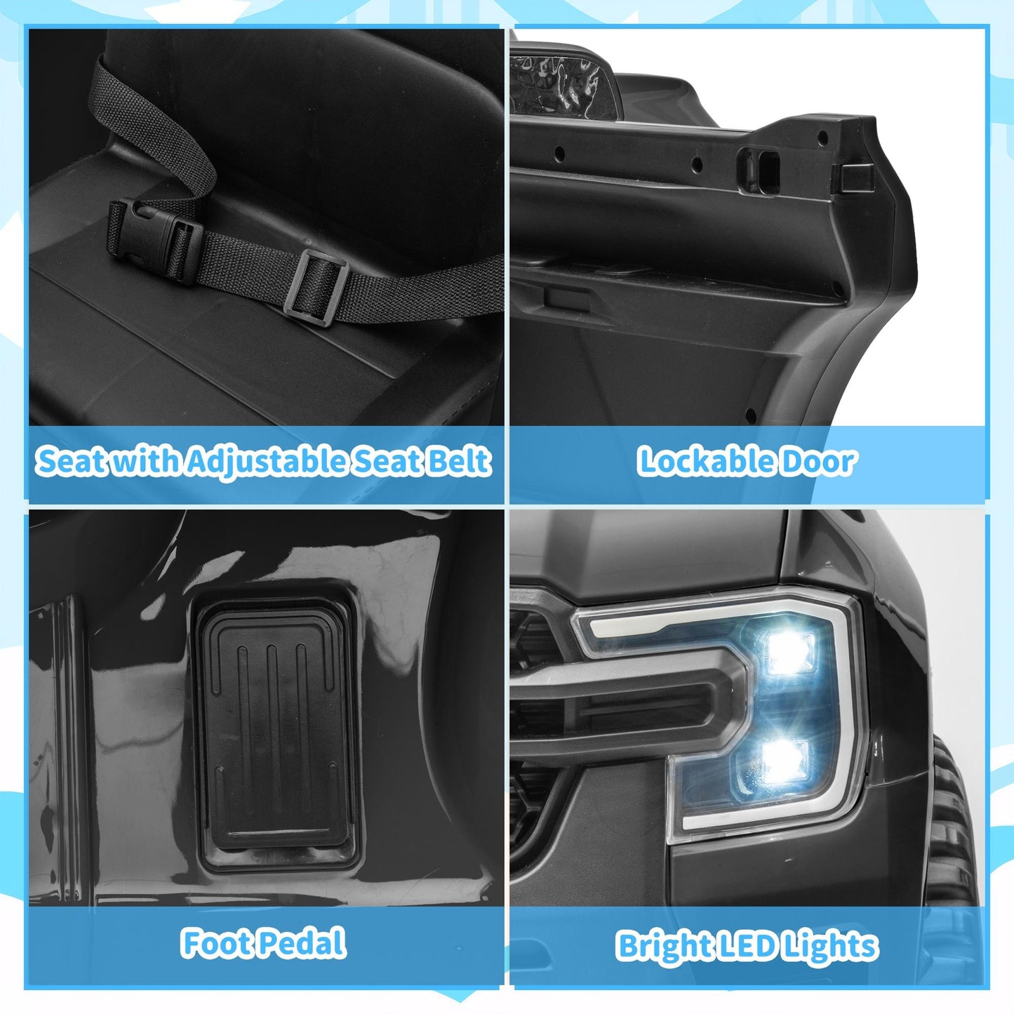 12V Ride on Cars with Remote Control, Ford Ranger Electric Cars for Kids with Bluetooth, Music, USB Port, Horn, LED Lights, Battery Powered Ride on Toys for Kids Boys Girls 3-6 Ages Gifts, Black