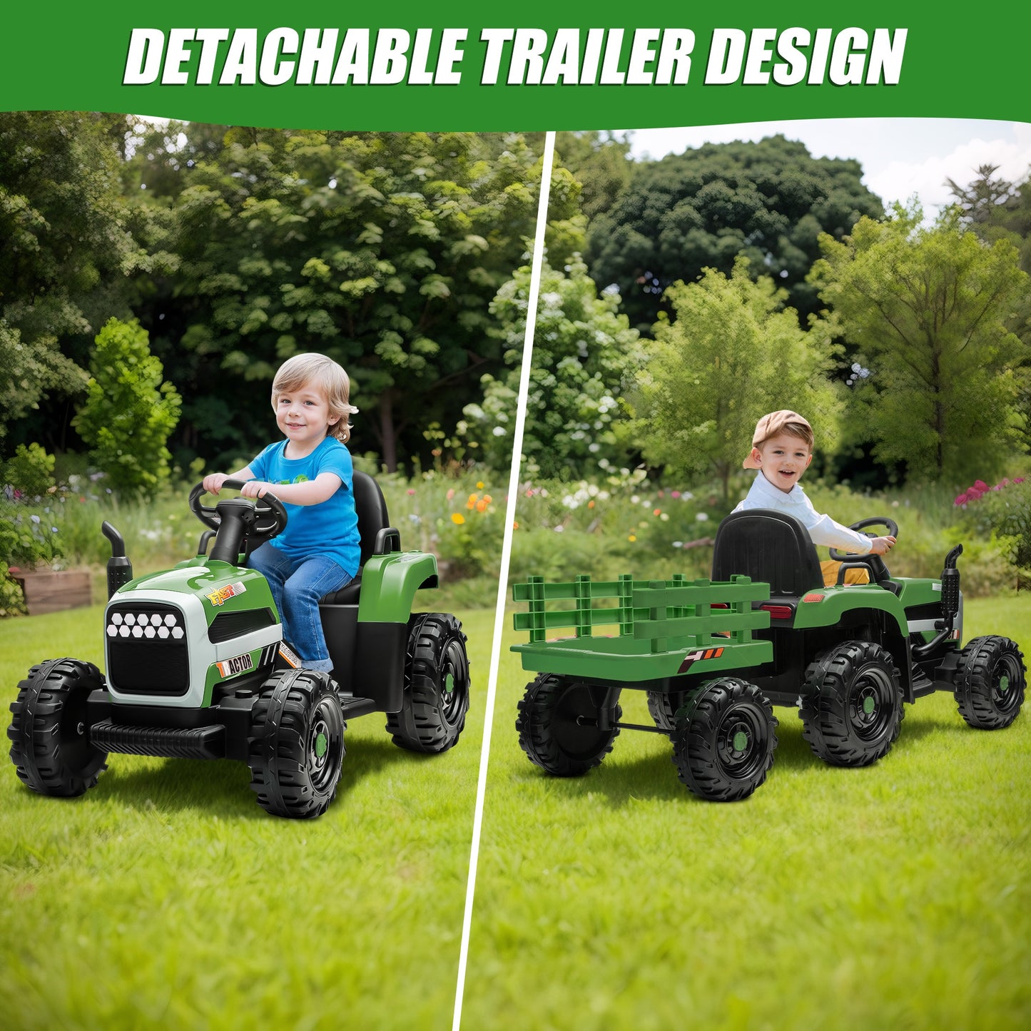 Powered Ride on Toy Tractor, 24V Kids Ride on Car with Remote Control, Electric Vehicles for Kids Toddlers 3-6 Years with 3 Speeds, Bluetooth, Music Player, LED Light, Rear Wheel Suspension, Emerald